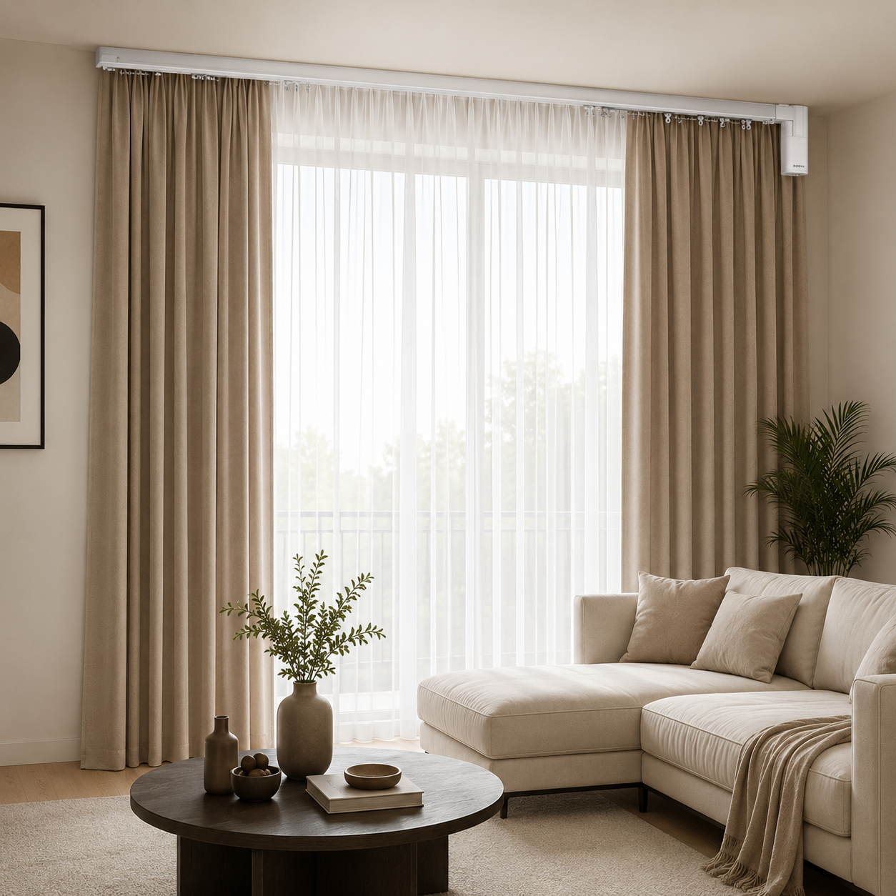 Rideaux motorisés dans chambre moderne