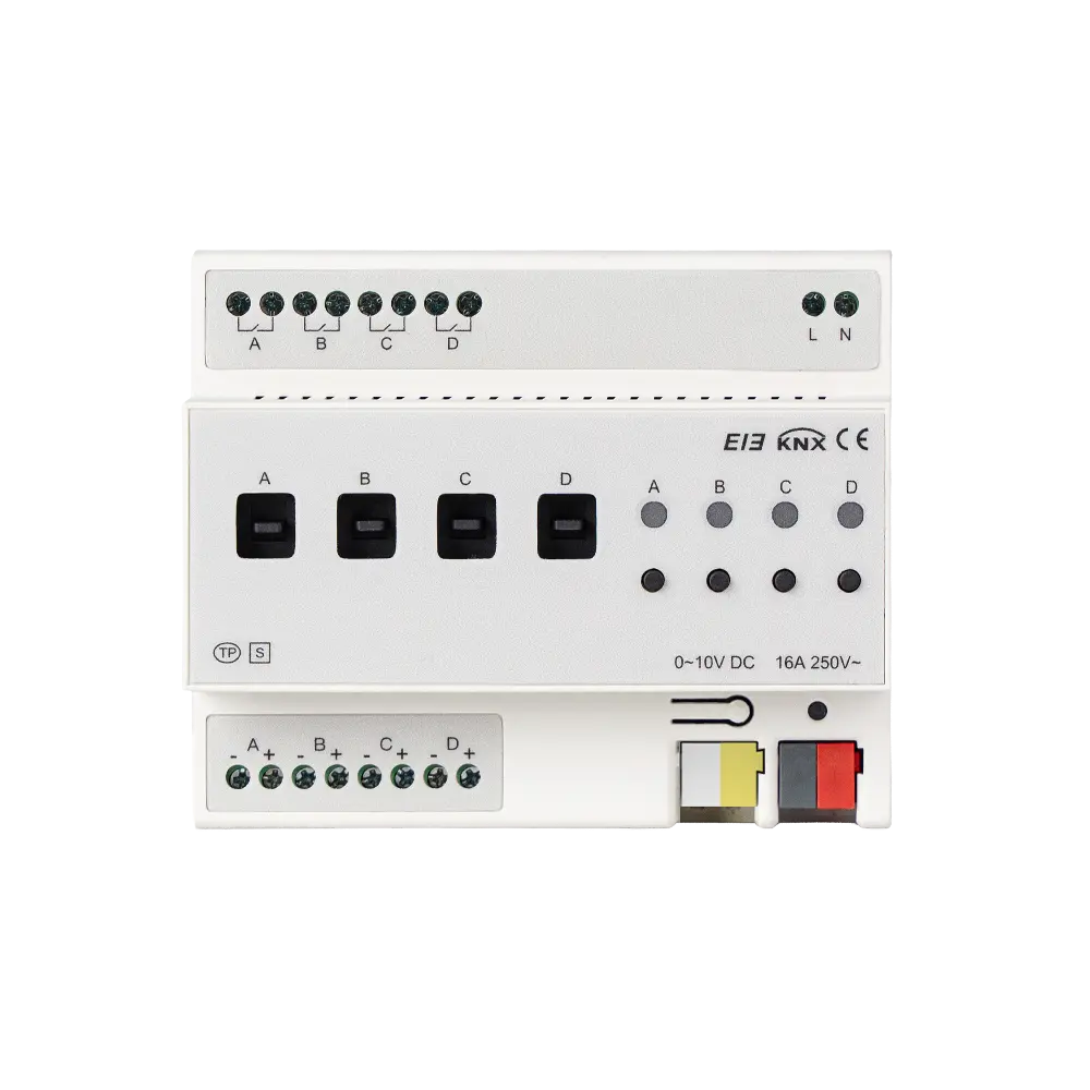 4-Channel-0-10V-Dimming-Module-Front Module Gradateur 4 Canaux 0-10V KNX DNAKE – Contrôle Éclairage LED Gradation Professionnelle – Image 1